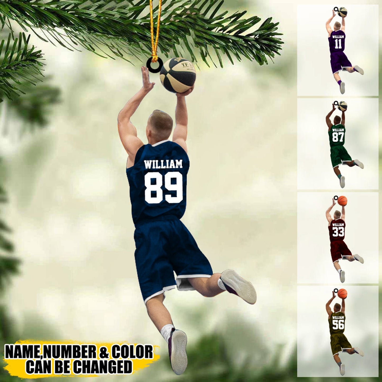 Personalized Basketball Christmas Ornament, Custom Name Number Basketball Players Ornament ON0481