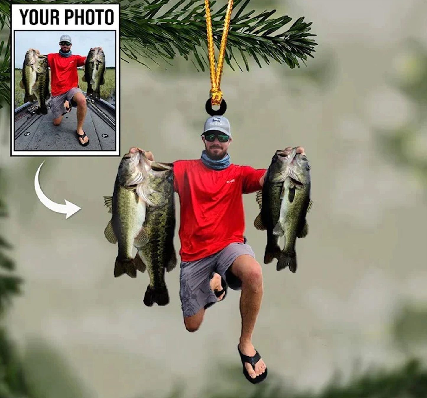 Custom Photo Fishing Christmas Ornament, Personalized Fishing Ornament 2024 ON0533