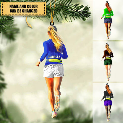 Personalized Name Female Runner Ornament, Custom Marathon Ornament, Running Christmas Ornament ON0490