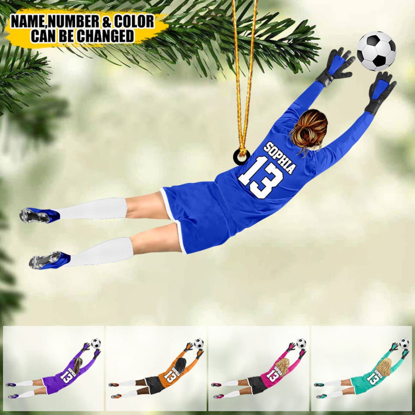 Personalized Soccer Girl Goalkeeper Ornament, Custom Name Soccer Player Ornament, Soccer Christmas Ornament ON0502