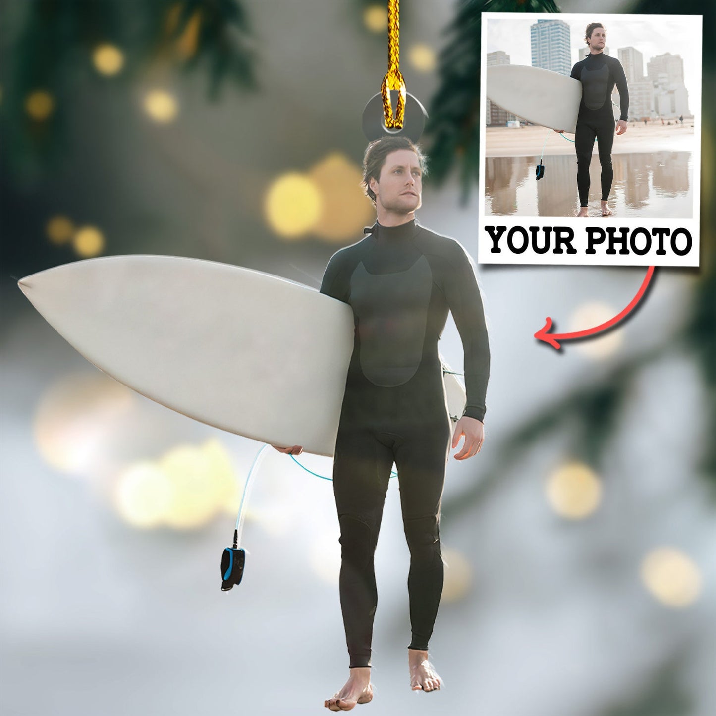 Custom Photo Surfer Ornament, Personalized Surfing Beach Ornament ON0527