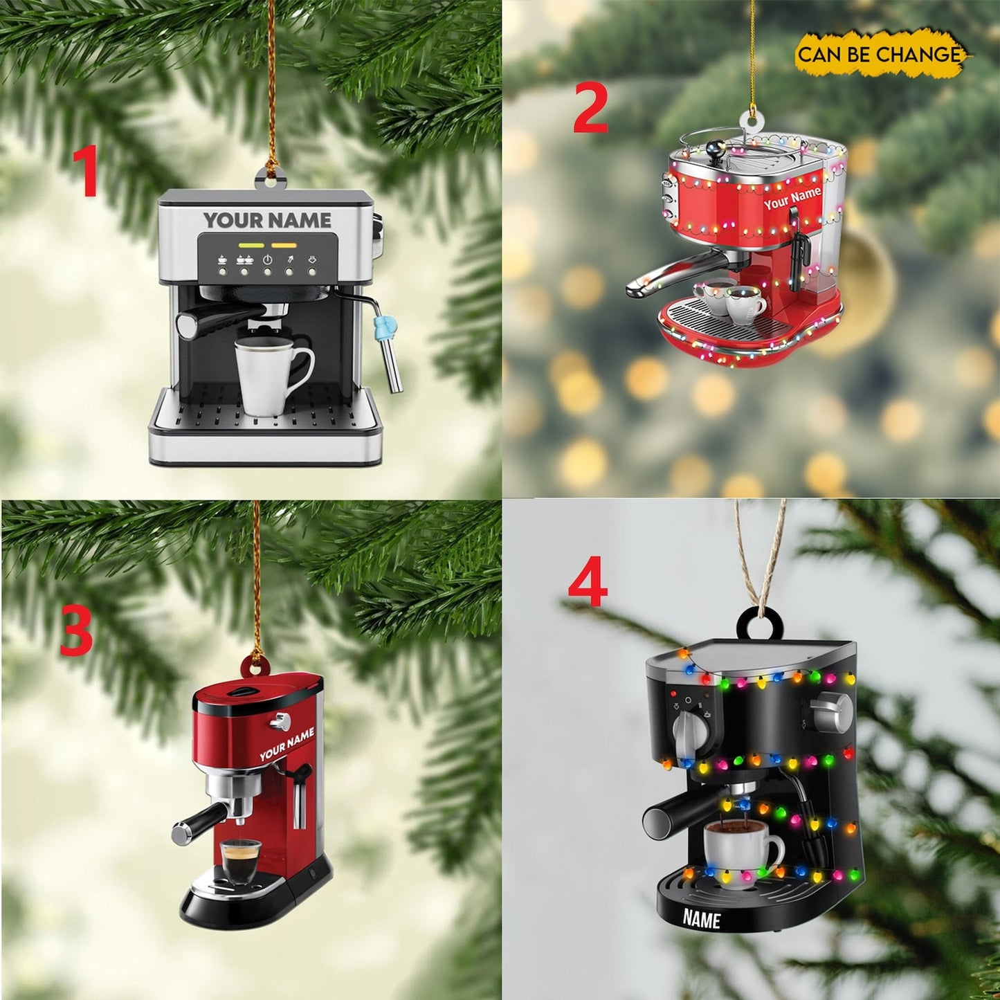 Personalized Coffee Machine Christmas Ornament 2024, Custom Name Coffee Lovers Ornament ON1033