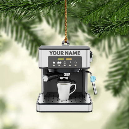 Personalized Coffee Machine Christmas Ornament 2024, Custom Name Coffee Lovers Ornament ON1033