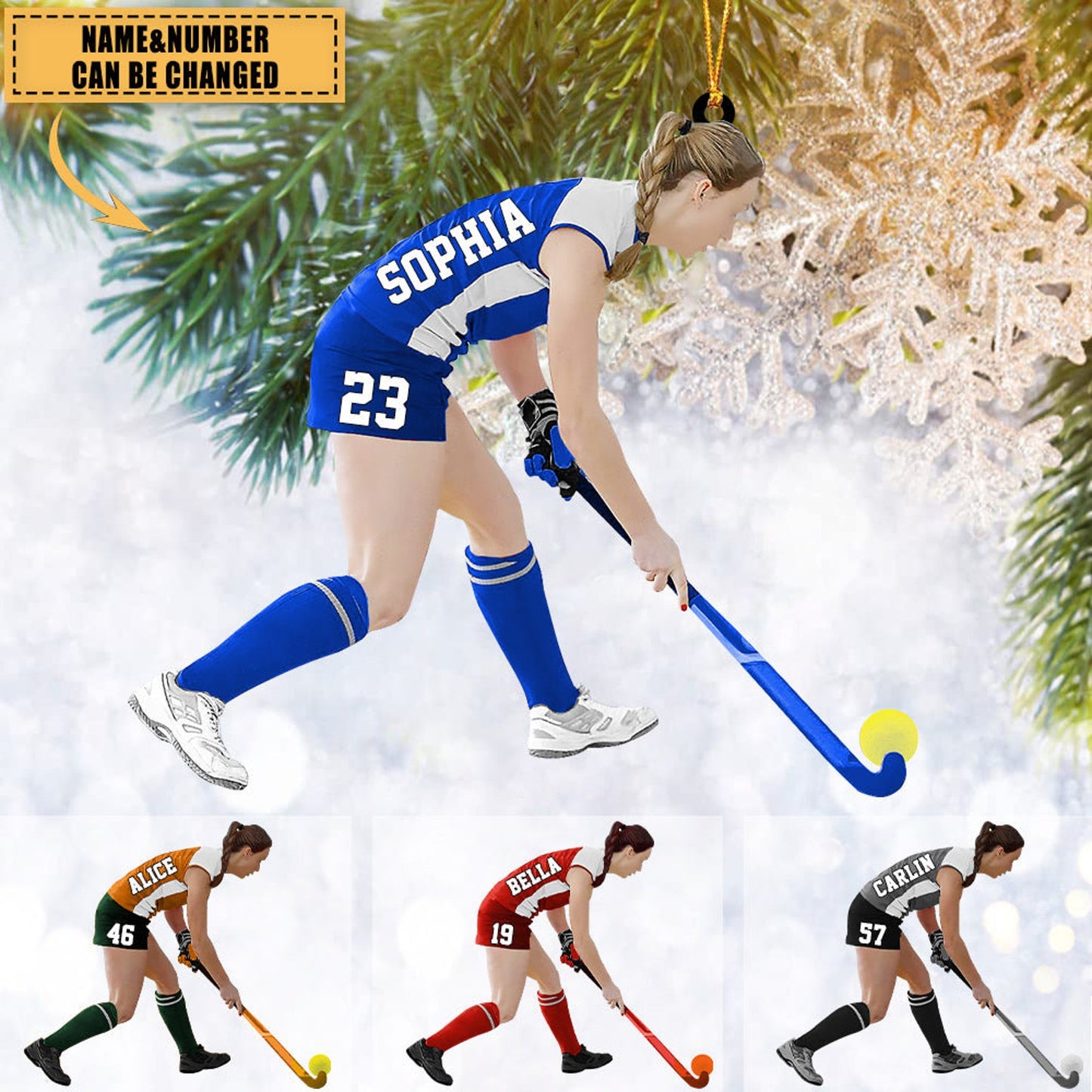 Custom Personalized Field Hockey Christmas Ornament, Custom Name Number Hockey Players Ornament ON0494