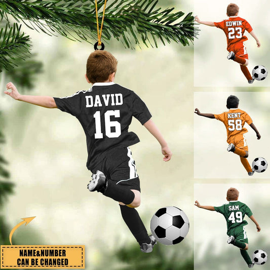 Personalized Soccer Player Christmas Ornament, Soccer Boy Ornament, Custom Name Number Soccer Ornament ON0485