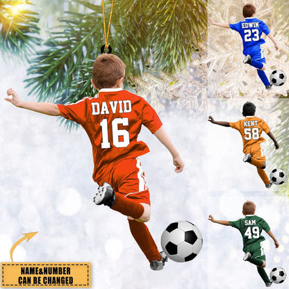 Personalized Soccer Player Christmas Ornament, Soccer Boy Ornament, Custom Name Number Soccer Ornament ON0485