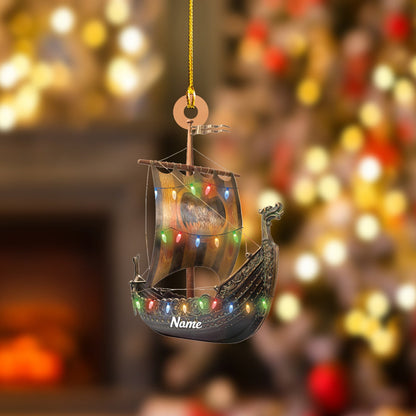 Personalized Viking Ship Christmas Light Ornament, Custom Name Loved Viking Ship Ornament ON0794