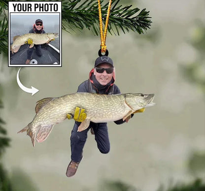 Custom Photo Fishing Christmas Ornament, Personalized Fishing Ornament 2024 ON0533