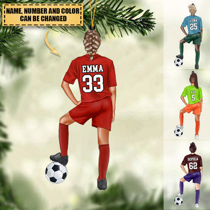 Personalized Soccer Player Christmas Ornament, Soccer Girl Ornament, Custom Name Number Soccer Ornament ON0486