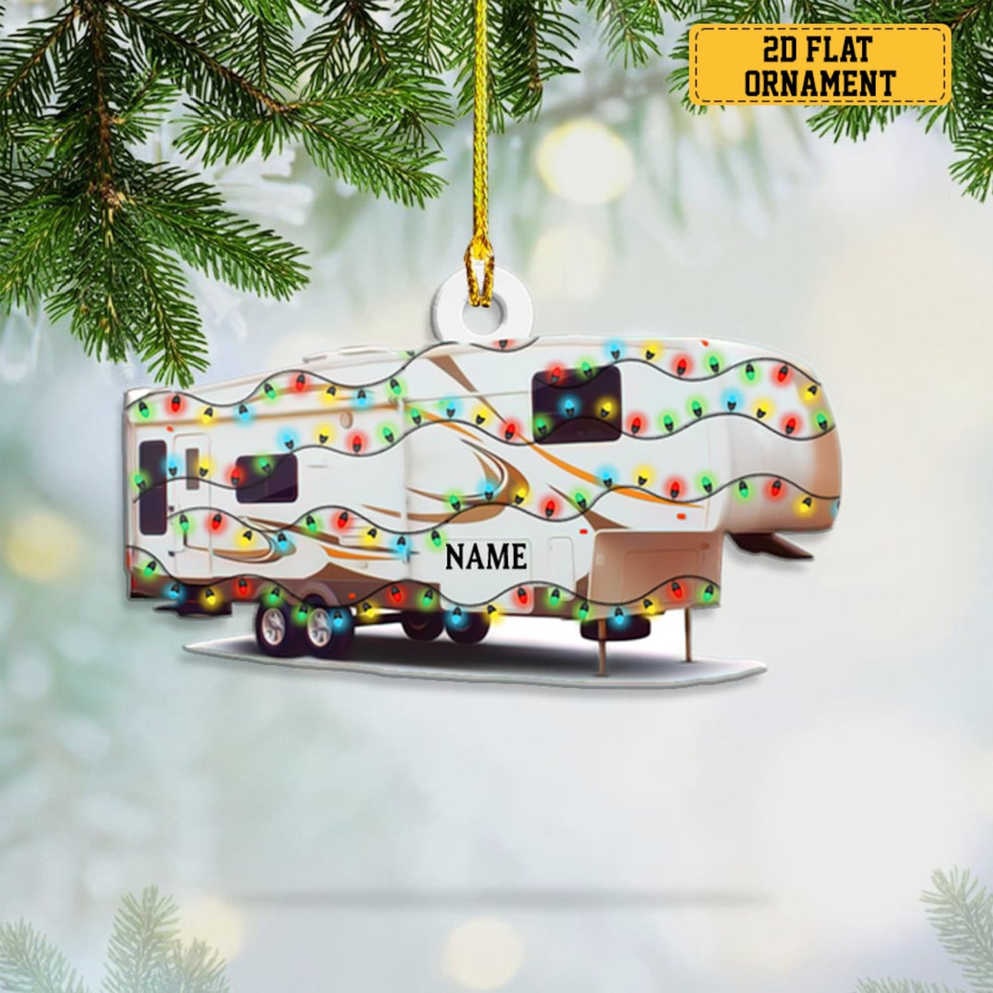 Personalized Fifth Wheel Motorhome Caravan Light Christmas Ornament, Custom Name Camper Travelling Lovers Ornament ON0983