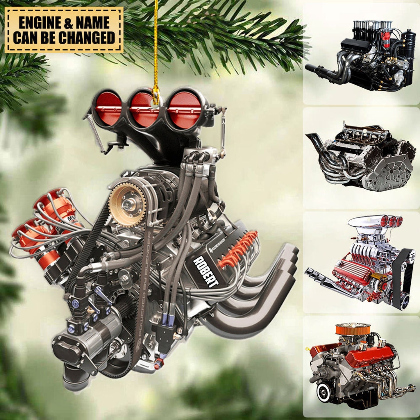 Personalized Hot Rod V8 Engine Christmas Ornament, Custom Name Hot Rod V8 Engine Ornament ON0497