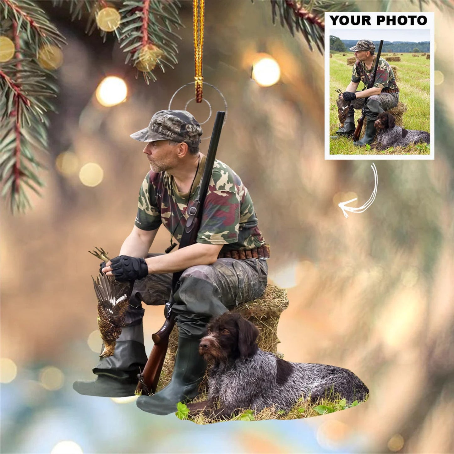 Custom Photo Deer Hunting Ornament, Personalized Deer Hunter Christmas Ornament ON0544