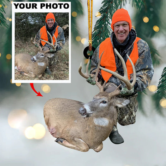 Custom Photo Deer Hunting Ornament, Personalized Deer Hunter Christmas Ornament ON0544