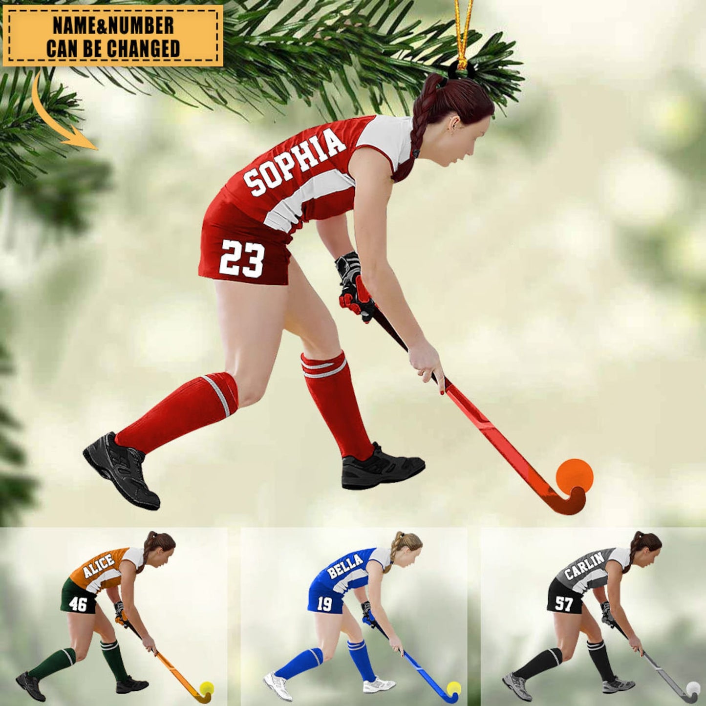 Custom Personalized Field Hockey Christmas Ornament, Custom Name Number Hockey Players Ornament ON0494