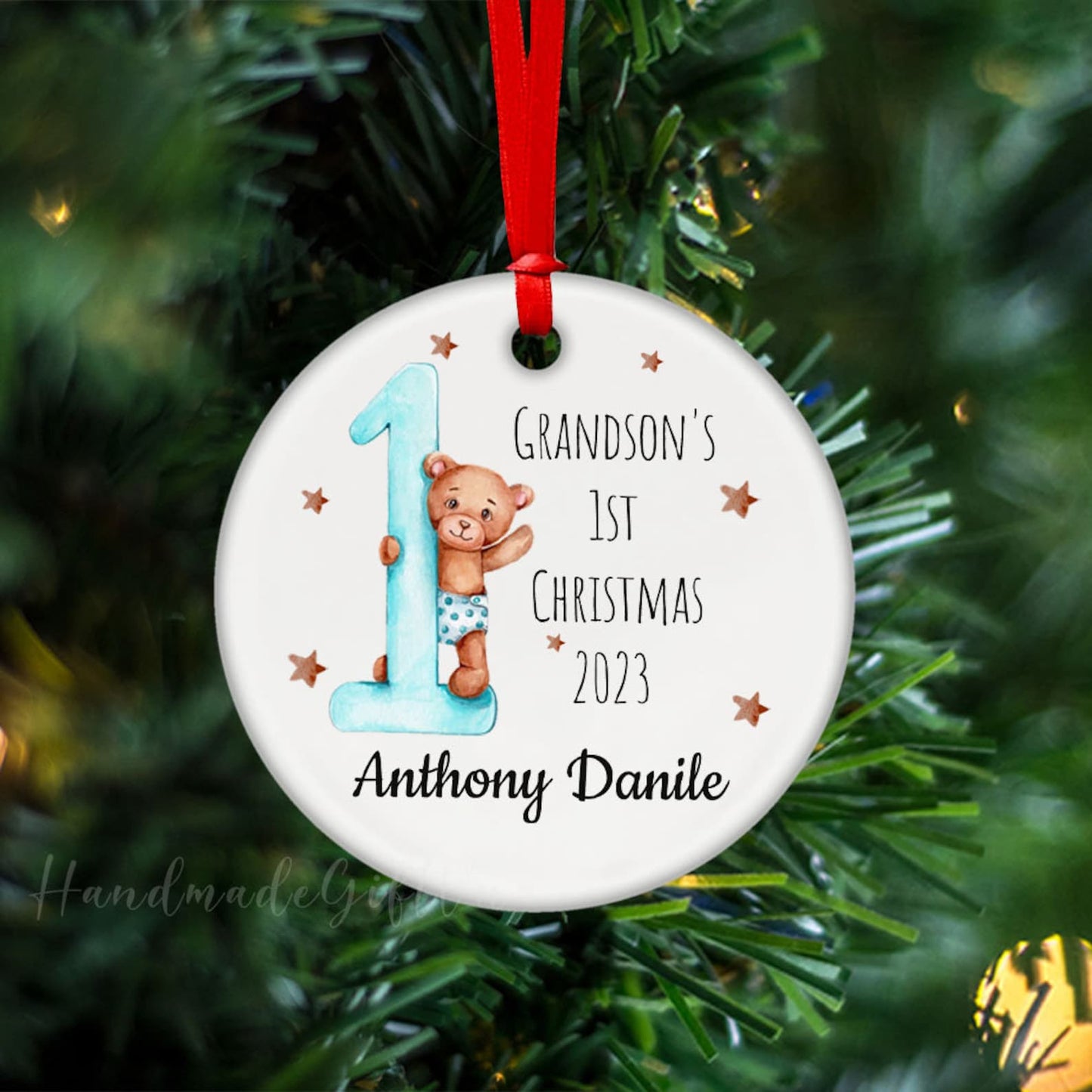 Personalized Grandson's Granddaughter's 1st Christmas Ornament, Custom New Baby Ornament With Name ON0450