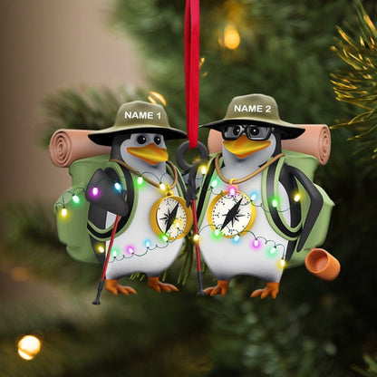 Personalized Hiking Penguin Couple Christmas Ornament, Custom Hiking Trekking Camping Ornament, Custom Name Hiking Lover Ornament ON0480