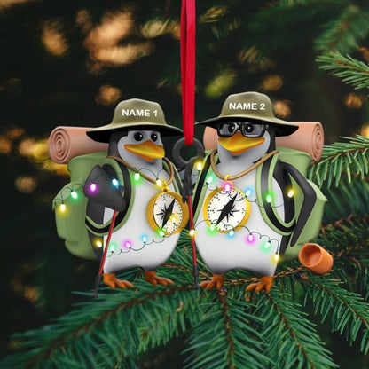 Personalized Hiking Penguin Couple Christmas Ornament, Custom Hiking Trekking Camping Ornament, Custom Name Hiking Lover Ornament ON0480