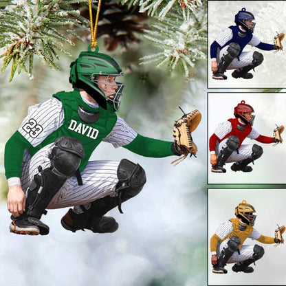 Personalized Baseball Player Catcher Christmas Ornament, Custom Name Baseball Player Ornament ON0729