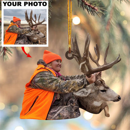 Custom Photo Deer Hunting Ornament, Personalized Deer Hunter Christmas Ornament ON0544