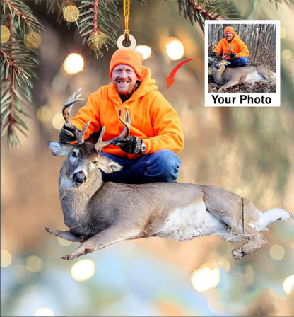 Custom Photo Deer Hunting Ornament, Personalized Deer Hunter Christmas Ornament ON0544