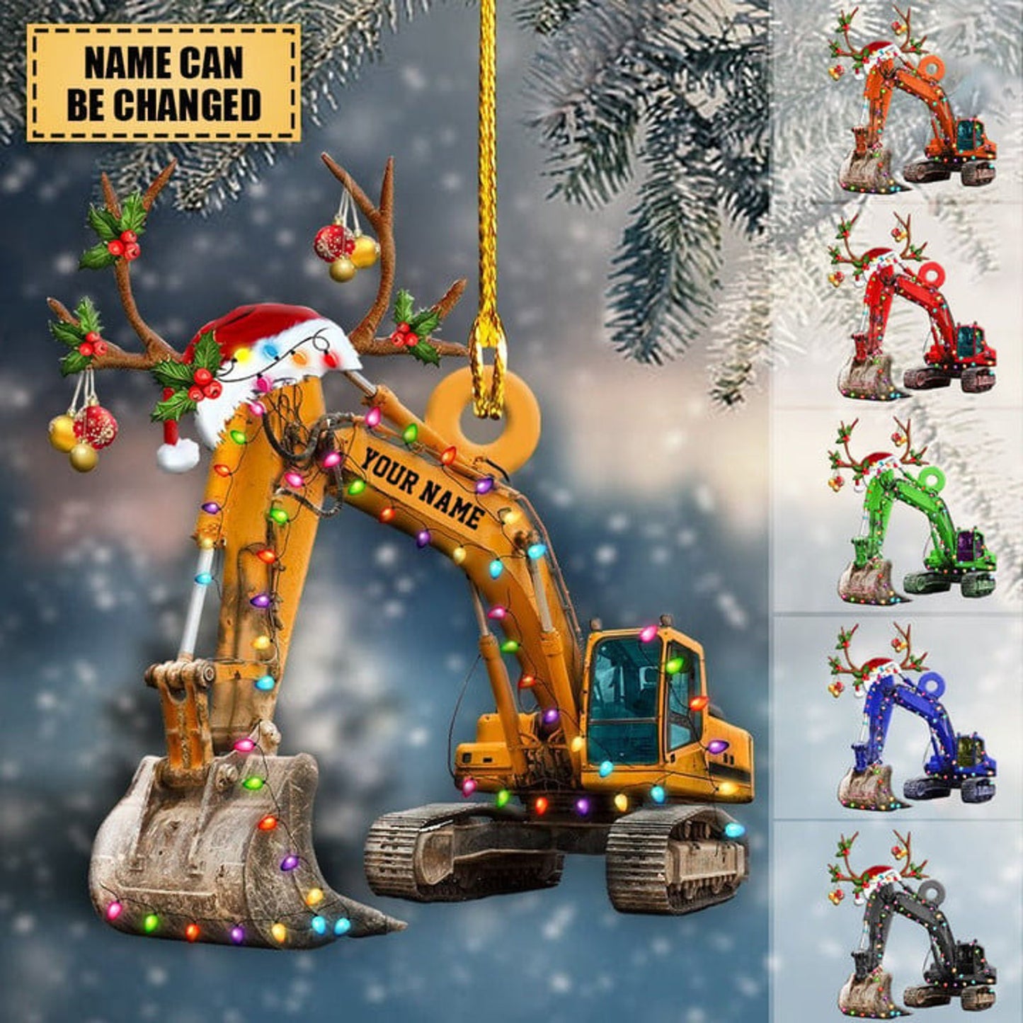 Personalized Excavator Christmas Ornament, Custom Name Excavator Acrylic Christmas Ornament ON0507