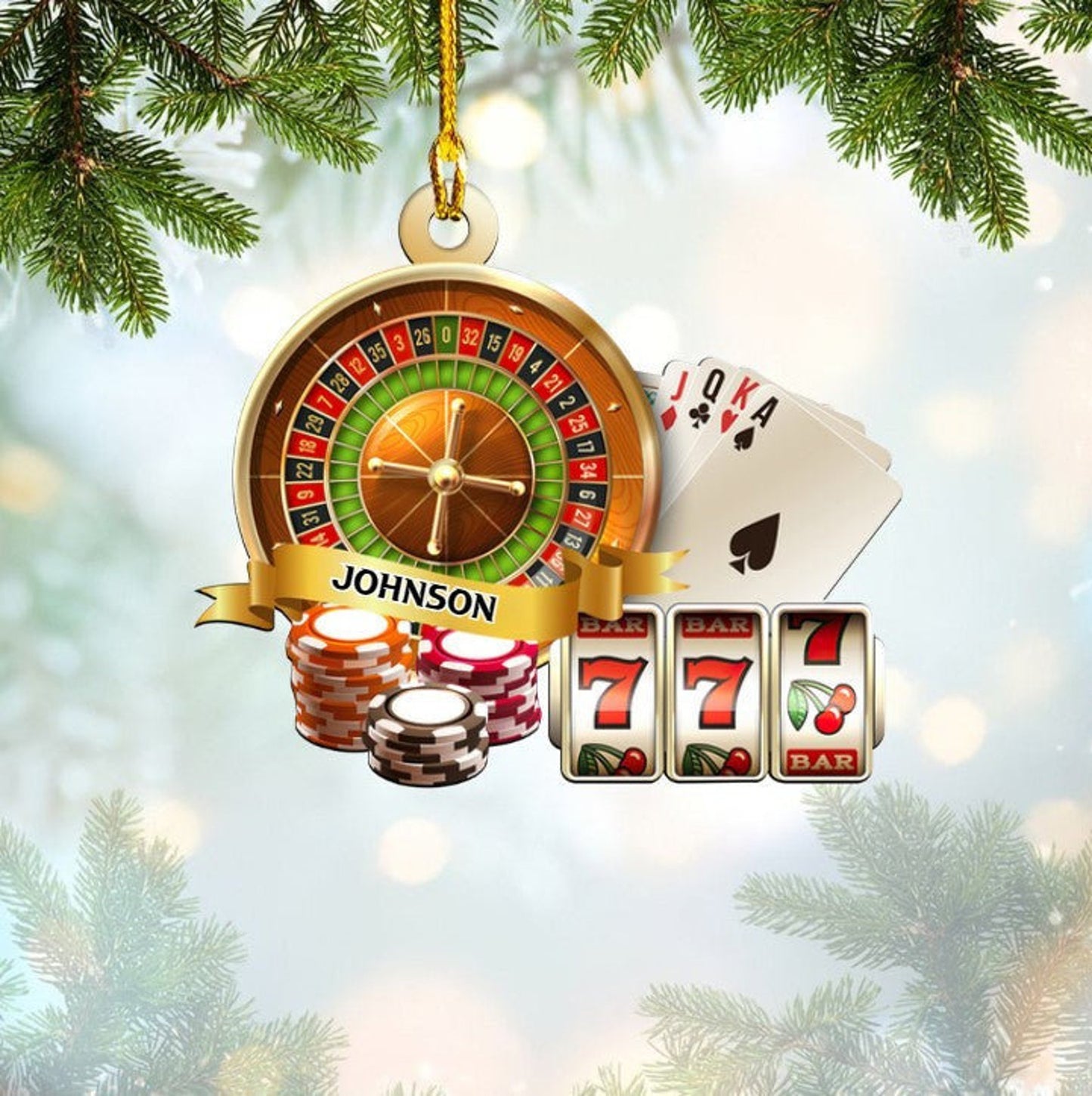 Personalized Casino Christmas Ornament, Custom Name Casino Lovers Ornament ON0725