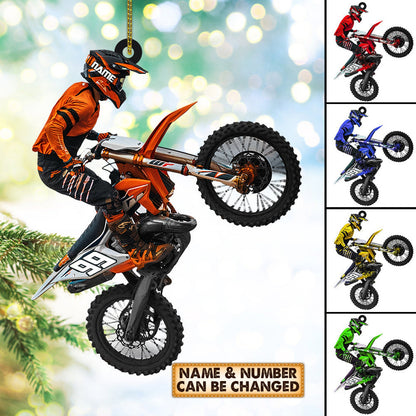 Personalized Motocross Biker Christmas Ornament, Custom Name Number Motocross Biker Lovers Ornament 2024 ON0438