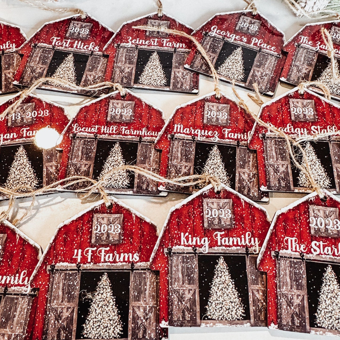 Personalized Red Barn Christmas Ornament, Custom Family Name Farmhouse Ornament ON1332