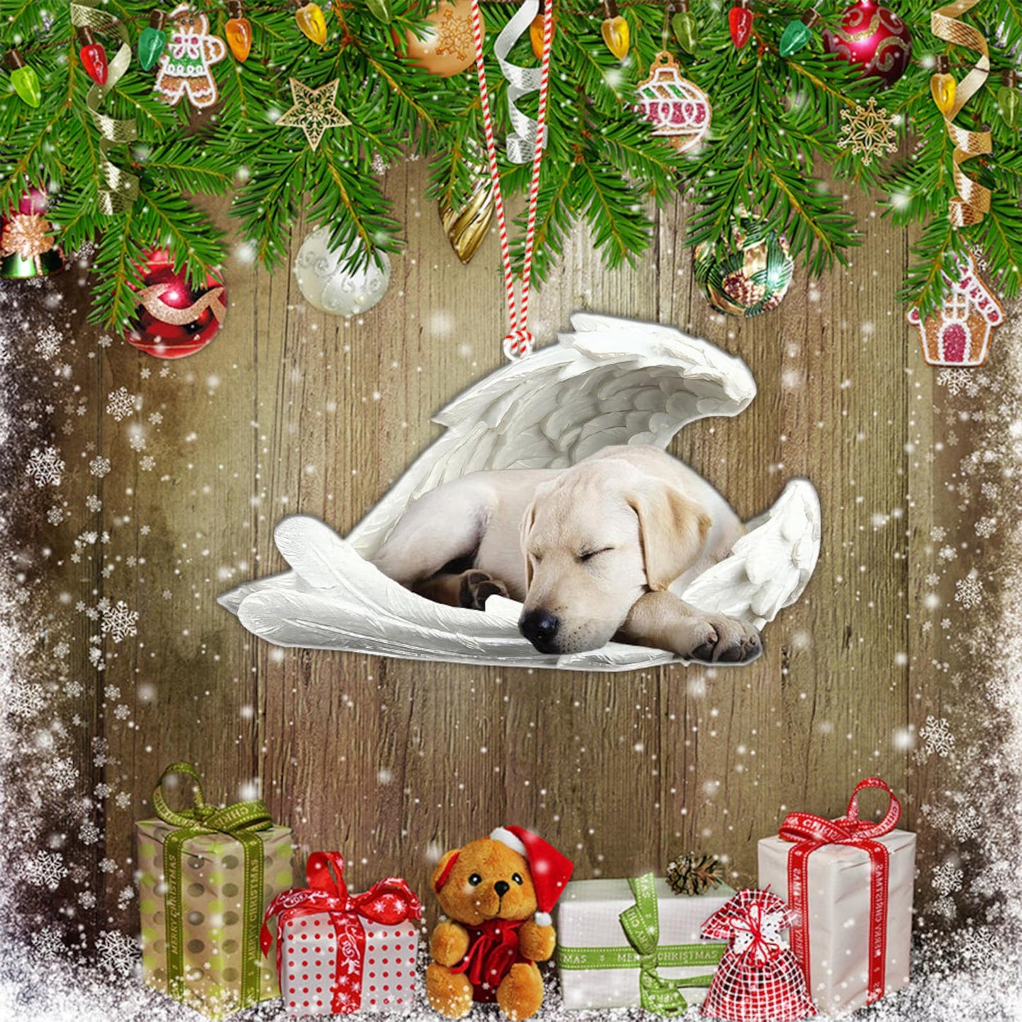 Labrador Retriever Dog Angel Wings Memorial Ornament, Labrador Dog Sleeping Angel Ornament ON0795