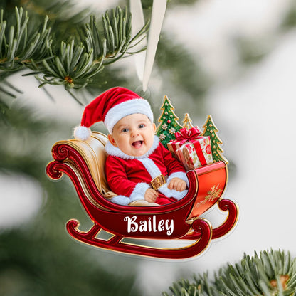 Custom Photo Baby In Sleigh Christmas Ornament, Personalized Baby Photo Ornament 2024 ON0805