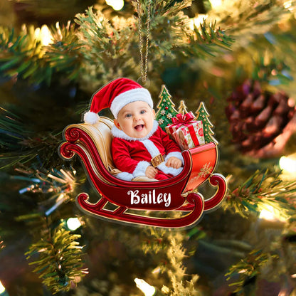 Custom Photo Baby In Sleigh Christmas Ornament, Personalized Baby Photo Ornament 2024 ON0805