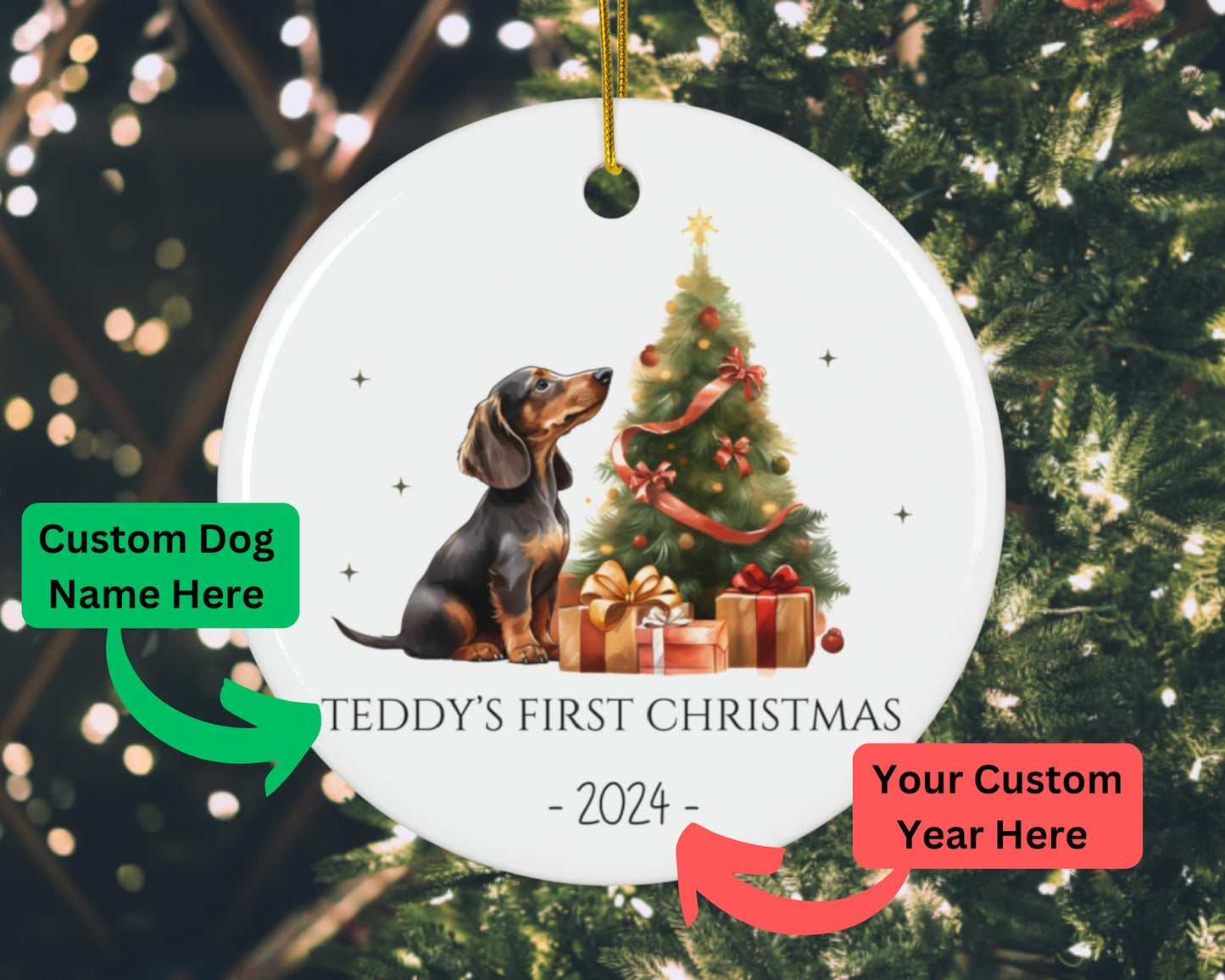 Personalized Dachshund First Christmas Ornament 2024, Custom Dog Name Ornament For Dachshund Lover ON0448