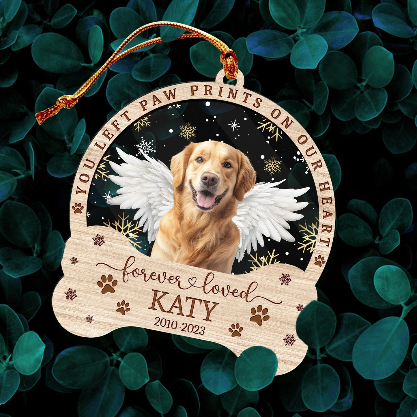 Personalized You Left Paw Prints On Our Heart Forever Loved Ornament, Custom Photo Pet Memorial Ornament ON0896