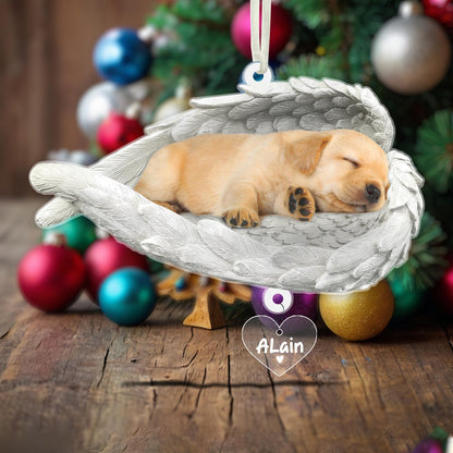 Custom Photo Sleeping Pet Within Angel Wings Ornament, Personalized Loss Pet Memorial Ornament ON0964