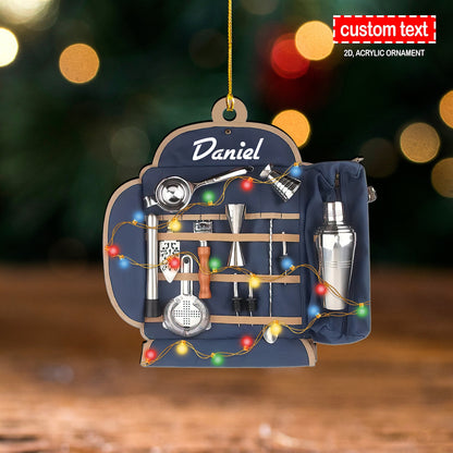 Personalized Cocktail Shaker Set Christmas Ornament, Custom Name Bartender Ornament ON1473