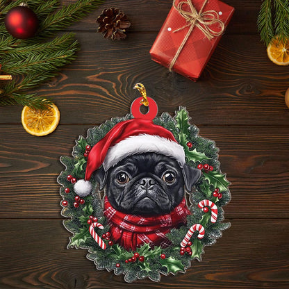 Personalized Black Pug Christmas Ornament, Custom Name Pug Dog Ornament ON1697