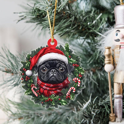 Personalized Black Pug Christmas Ornament, Custom Name Pug Dog Ornament ON1697