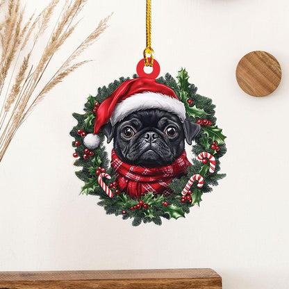 Personalized Black Pug Christmas Ornament, Custom Name Pug Dog Ornament ON1697