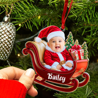 Custom Photo Baby In Sleigh Christmas Ornament, Personalized Baby Photo Ornament 2024 ON0805