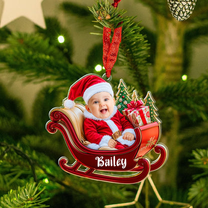 Custom Photo Baby In Sleigh Christmas Ornament, Personalized Baby Photo Ornament 2024 ON0805