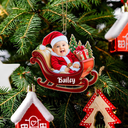 Custom Photo Baby In Sleigh Christmas Ornament, Personalized Baby Photo Ornament 2024 ON0805