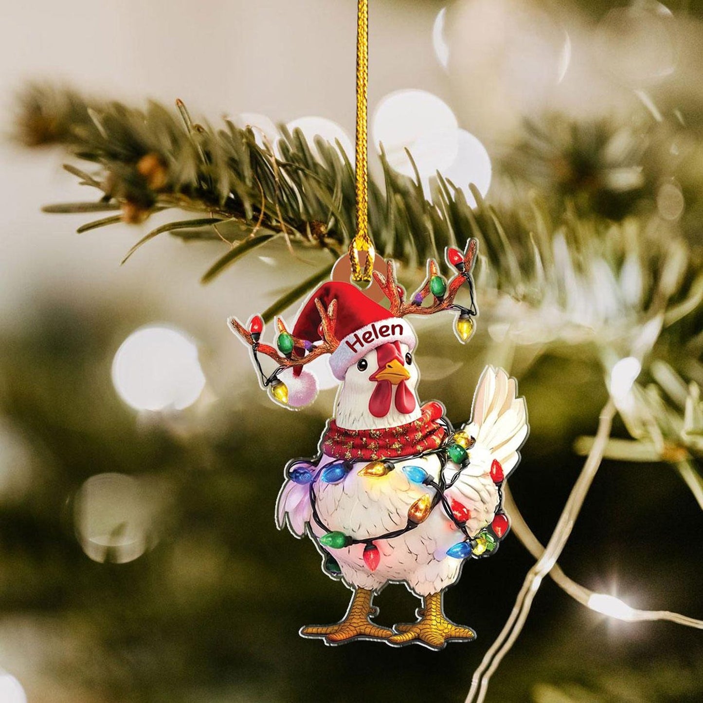 Personalized Chicken Hen Light Christmas Ornament, Custom Name Chicken Farm Christmas Ornament ON0962