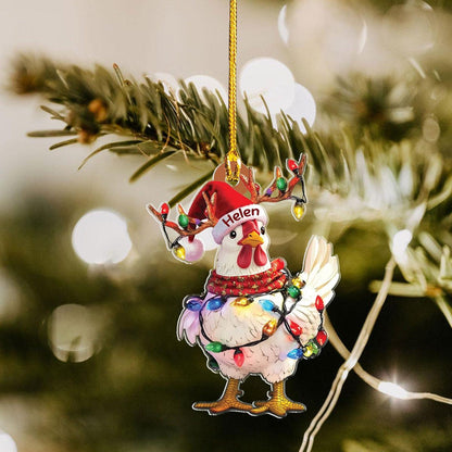 Personalized Chicken Hen Light Christmas Ornament, Custom Name Chicken Farm Christmas Ornament ON0962