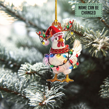 Personalized Chicken Hen Light Christmas Ornament, Custom Name Chicken Farm Christmas Ornament ON0962