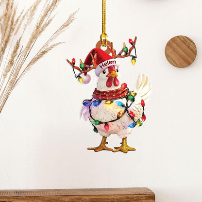 Personalized Chicken Hen Light Christmas Ornament, Custom Name Chicken Farm Christmas Ornament ON0962