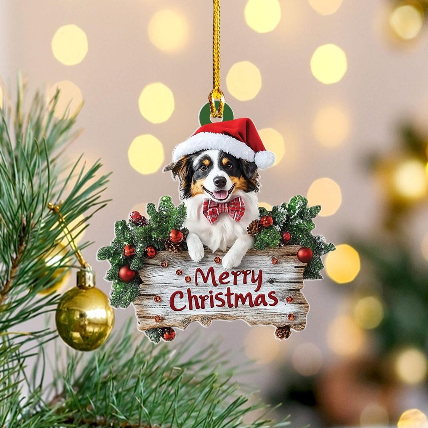 Australian Shepherd Dog Merry Christmas Ornament, Pet Lover Ornament ON1700