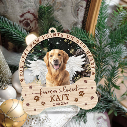 Personalized You Left Paw Prints On Our Heart Forever Loved Ornament, Custom Photo Pet Memorial Ornament ON0896