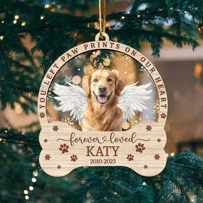 Personalized You Left Paw Prints On Our Heart Forever Loved Ornament, Custom Photo Pet Memorial Ornament ON0896