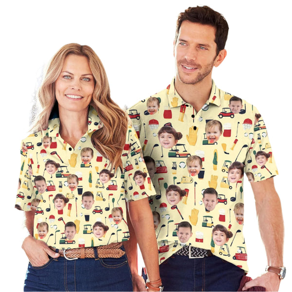 Custom Face Matching Golf Polo Shirts For Couples, Custom Funny Husband Wife Matching Golf Shirts GE0058