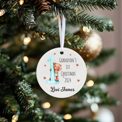 Personalized Grandson's Granddaughter's 1st Christmas Ornament, Custom New Baby Ornament With Name ON0450